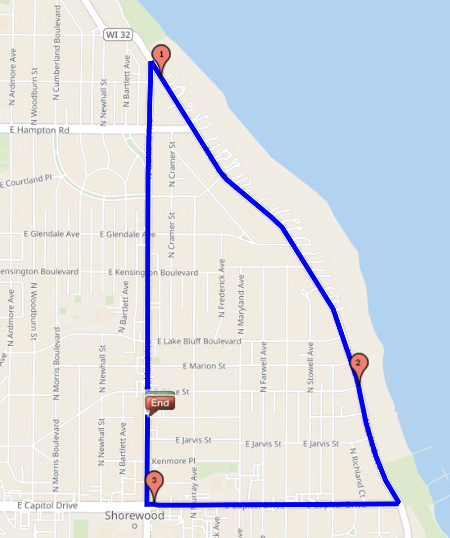 Map of the Lake Loop route along Lake Michigan