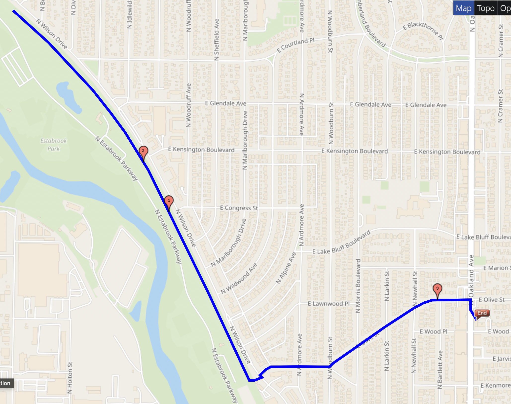 Map of the North Route through Shorewood neighborhoods